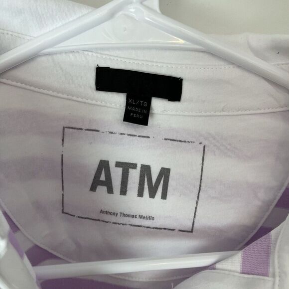 ATM Stripe LS Polo Dress Pink White XL​​ - Picture 4 of 7